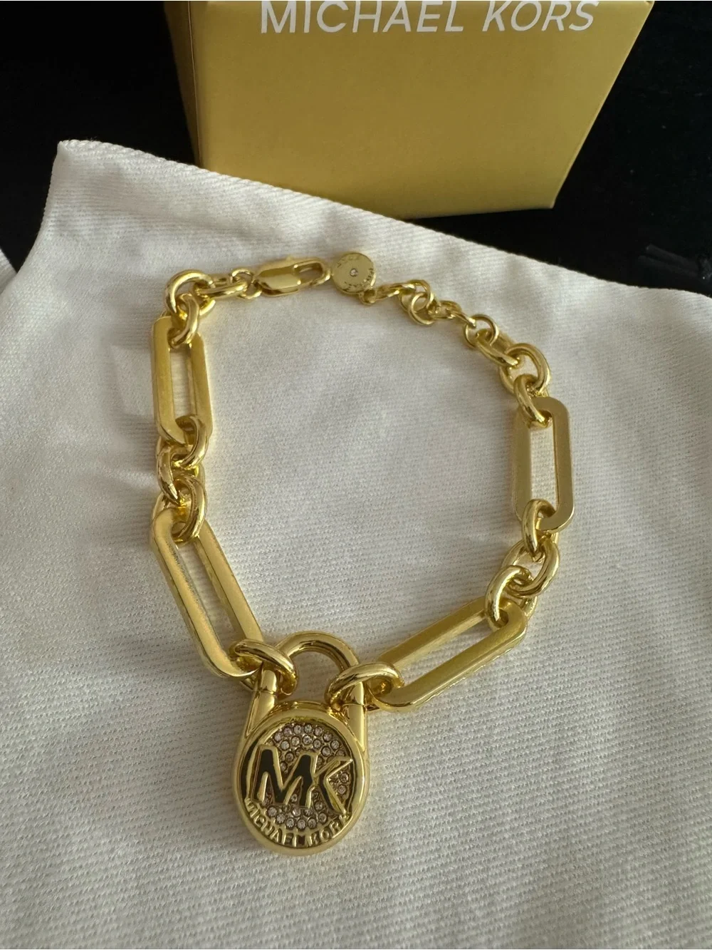 Michael Kors Gold-Tone Link Necklace with MK Pendant